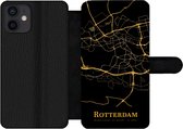 Bookcase Geschikt voor iPhone 12 telefoonhoesje - Rotterdam - Kaart - Gold - Met vakjes - Wallet case met magneetsluiting