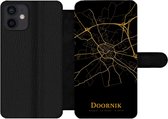 Bookcase Geschikt voor iPhone 12 Mini telefoonhoesje - Doornik - Kaart - Goud - Met vakjes - Wallet case met magneetsluiting
