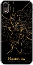 Geschikt voor iPhone XR hoesje - Hamburg - Kaart - Goud - Siliconen Telefoonhoesje