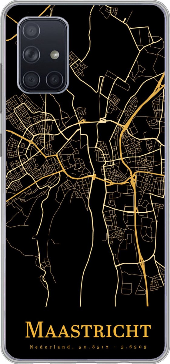 Telefoonhoesje Geschikt voor Samsung Galaxy A51 hoesje - Maastricht - Kaart - Goud - Zwart - Siliconen Telefoonhoesje Telefoonhoesje