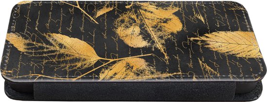 Bookcase pour iPhone 13 Mini Bookcase - Goud - Feuilles - Zwart - Avec compartiments - Étui portefeuille avec fermeture magnétique