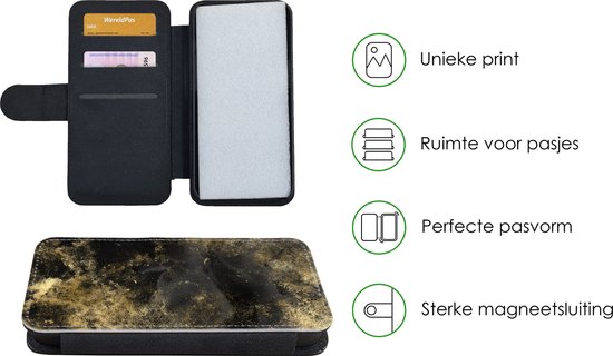 Telefoonhoesje Geschikt voor iPhone XR telefoonhoesje - Gold - Luxe - Vintage - Zwart - Met vakjes - Wallet case met magneetsluiting