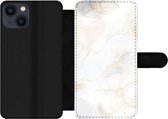 Étui pour iPhone 13 Bookcase - Imprimé marbré - Wit - Jaune - Avec poches - Étui portefeuille avec fermeture magnétique