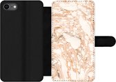 Bookcase Geschikt voor iPhone 7 telefoonhoesje - Marmer print - Oranje - Bellen - Met vakjes - Wallet case met magneetsluiting