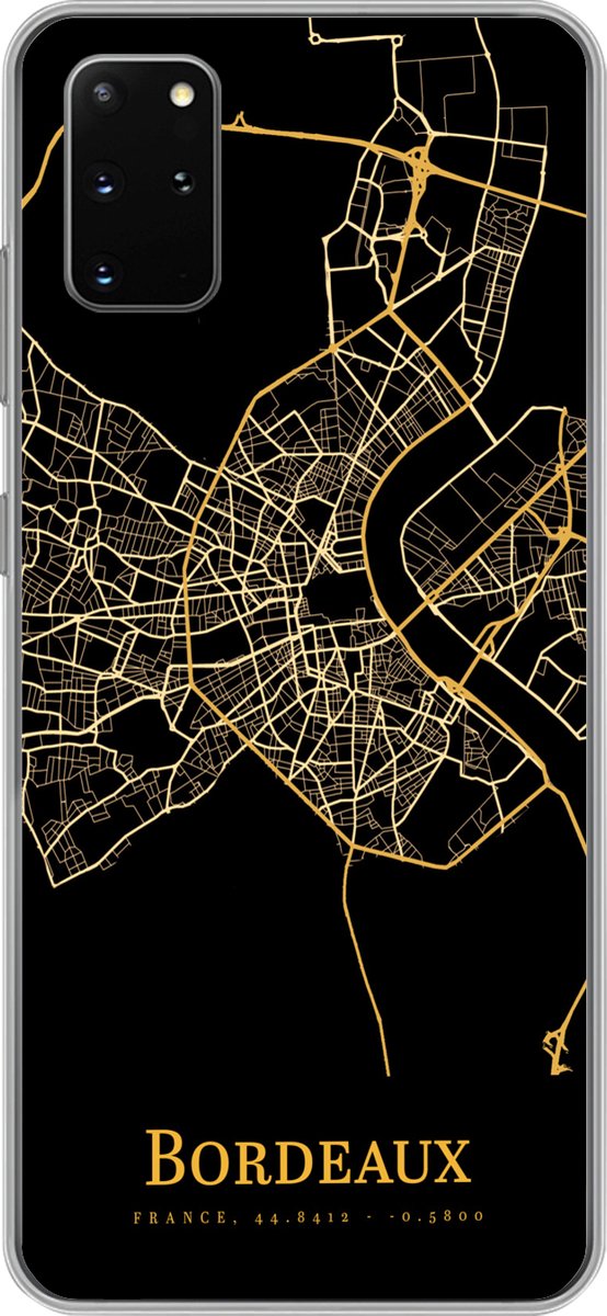Telefoonhoesje Geschikt voor Samsung Galaxy S20 Plus hoesje - Bordeaux - Kaart - Goud - Siliconen Telefoonhoesje Telefoonhoesje