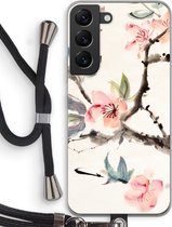 Case Company® - Samsung Galaxy S22 hoesje met Koord - Japanse bloemen - Telefoonhoesje met Zwart Koord - Bescherming aan alle Kanten en Over de Schermrand