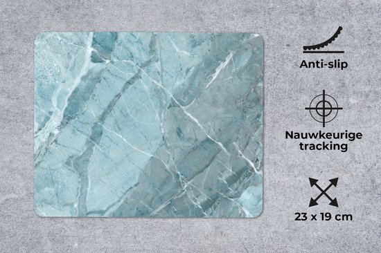 Tapis de souris - Tapis de souris - Cristaux - Wit - Blauw - Imprimé granit - 23x19 cm - Tapis de souris de souris