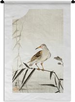 Wandkleed - Wanddoek - Japan - Vogel - Bladeren - Scandinavisch - 120x180 cm - Wandtapijt