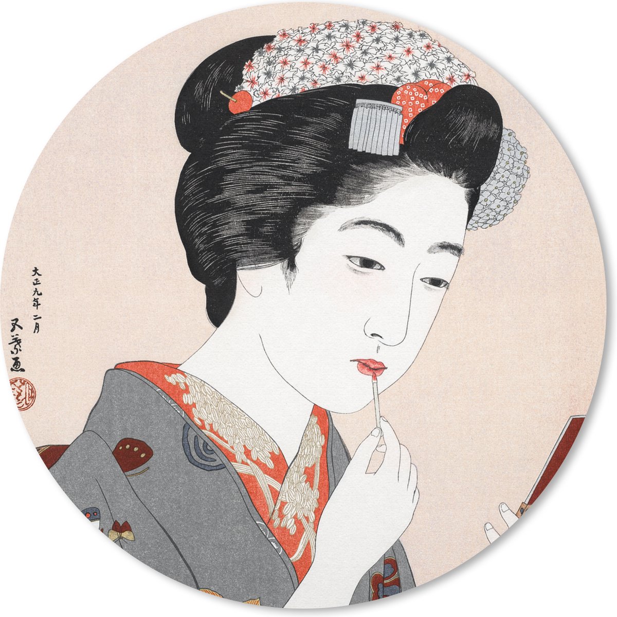 Muismat rond 50x50 cm - Mousepad Vrouw - Make up - Japan - Vintage - Ronde muismatten
