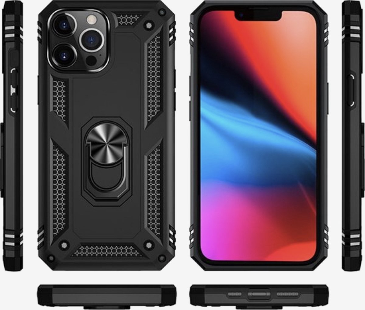 Apple iPhone 11 Pro Max Hoesje - Armor Ring Serie - Hard Kunststof Backcover - Zwart - Hoesje Geschikt Voor Apple iPhone 11 Pro Max