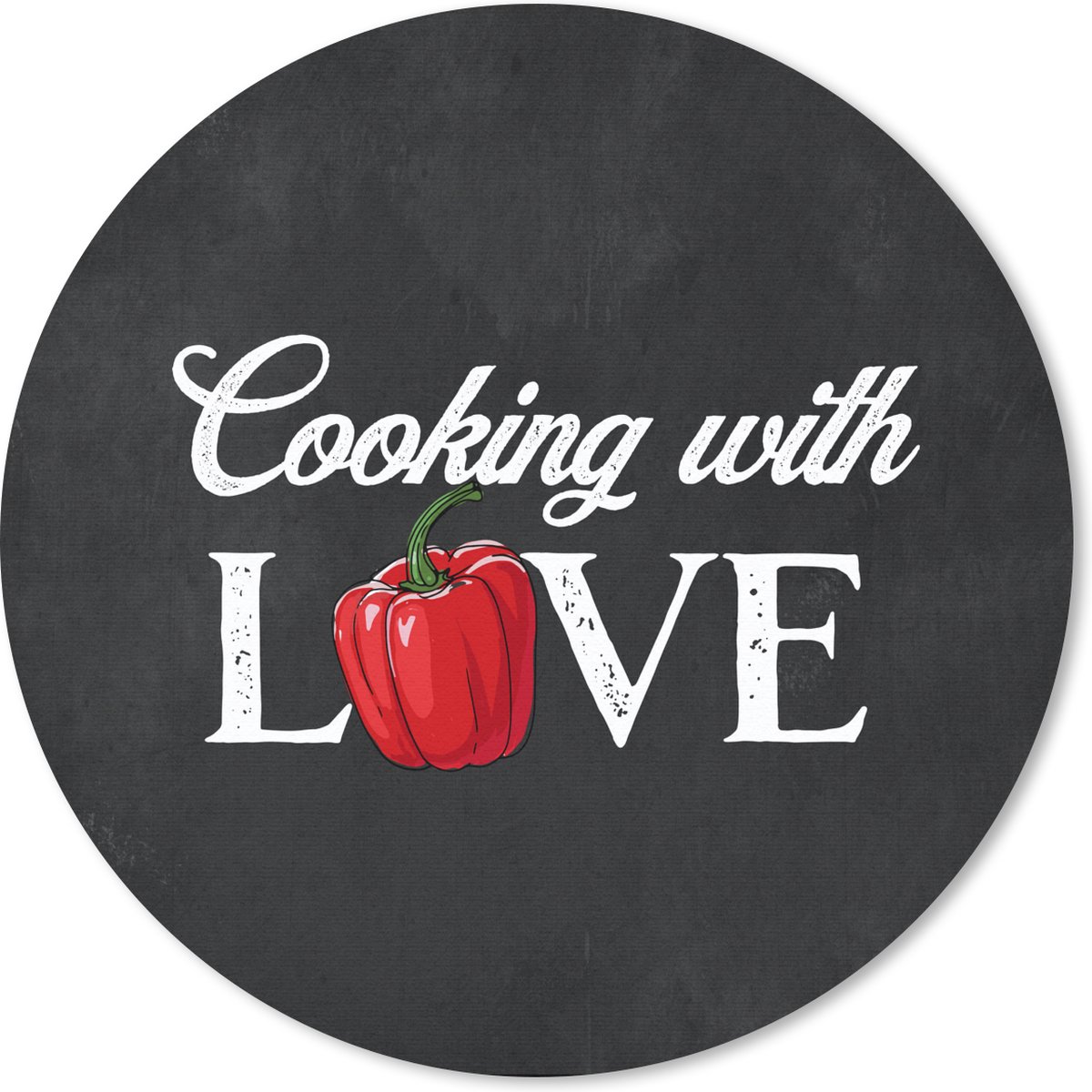 Muismat rond 20x20 cm - Mousepad Tekst - Koken - Keuken - Paprika - Cooking with love - Liefde voor koken - Spreuken - Ronde muismatten