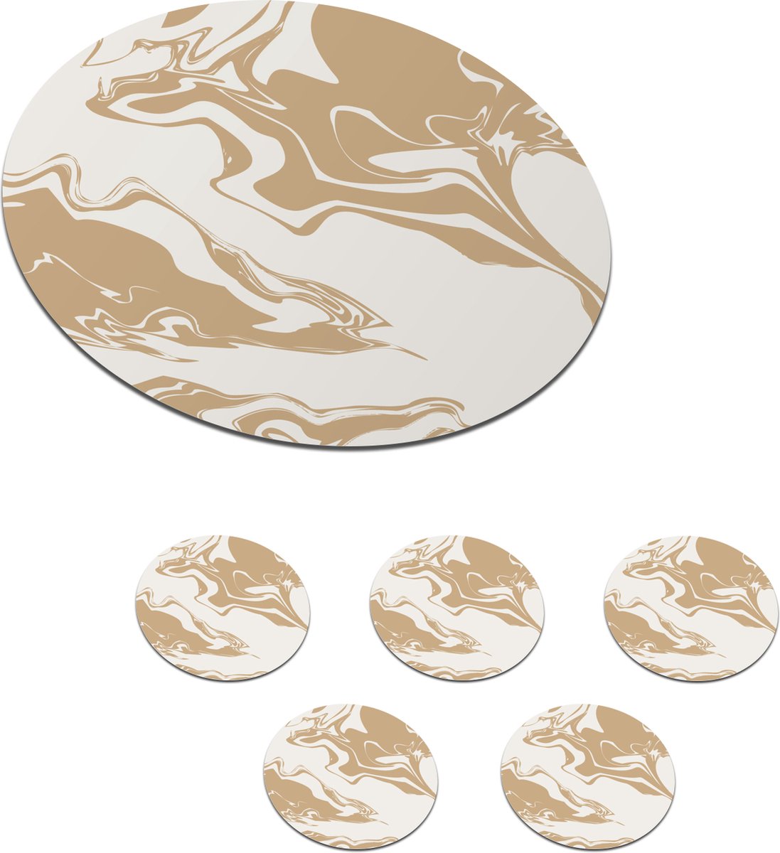 Onderzetters voor glazen - Rond - Marmer - Beige - Wit - 10x10 cm - Glasonderzetters - 6 stuks