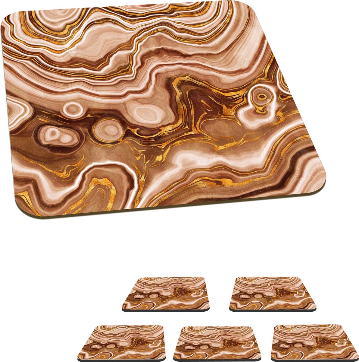 Onderzetters voor glazen - Marmer - Bruin - Cirkel - 10x10 cm - Glasonderzetters - 6 stuks