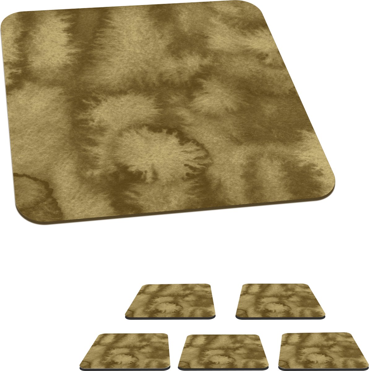 Onderzetters voor glazen - Goud - Abstract - Verf - 10x10 cm - Glasonderzetters - 6 stuks