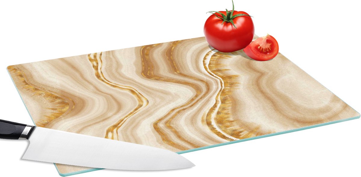 Glazen Snijplank - 39x28 - Marmer - Gouden - Beige - Snijplanken Glas