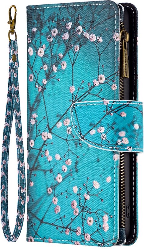 Samsung Galaxy A13 - Wallet with zipper - book-case cover - emplacement pour 9 cartes - fleurs bleues