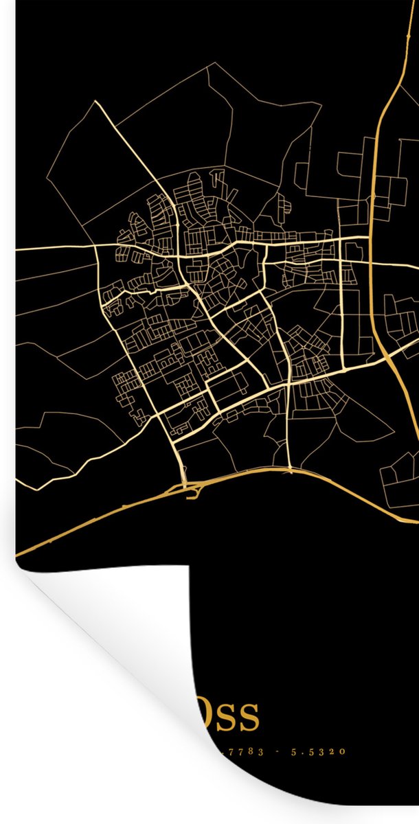Muurstickers - Sticker Folie - Oss - Kaart - Black and gold - 60x120 cm - Plakfolie - Muur