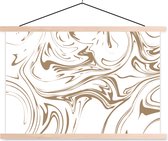 Posterhanger incl. Poster 60x40 cm - Schoolplaat - Marmer - Beige - Wit - Textielposter - Blanke latten