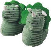 Pantoffels dinosaurus velvet look - Groen / WIt - Maat 30-31