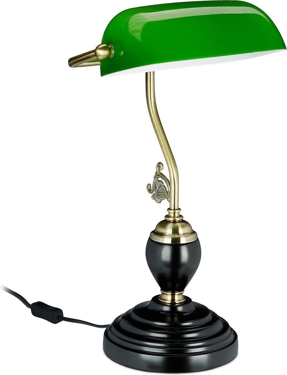 LumiLamp Lampe de bureau Lampe de banquier 27x17x41 cm Vert Couleur or  Métal Verre