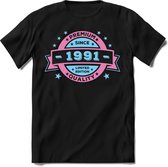 1991 Premium Quality | Feest Kado T-Shirt Heren - Dames | Licht Roze - Licht Blauw | Perfect Verjaardag Cadeau Shirt | Grappige Spreuken - Zinnen - Teksten | Maat XL