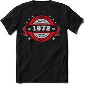 1972 Premium Quality | Feest Kado T-Shirt Heren - Dames | Rood - Zilver | Perfect Verjaardag Cadeau Shirt | Grappige Spreuken - Zinnen - Teksten | Maat L