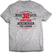 32 Jaar Legend - Feest kado T-Shirt Heren / Dames - Antraciet Grijs / Rood - Perfect Verjaardag Cadeau Shirt - grappige Spreuken, Zinnen en Teksten. Maat L