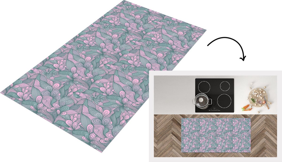 KitchenYeah Keukenloper - Loper keuken - Patroon - Bloemen - Design - 120x60 cm - Keukenloper vinyl Multicolor