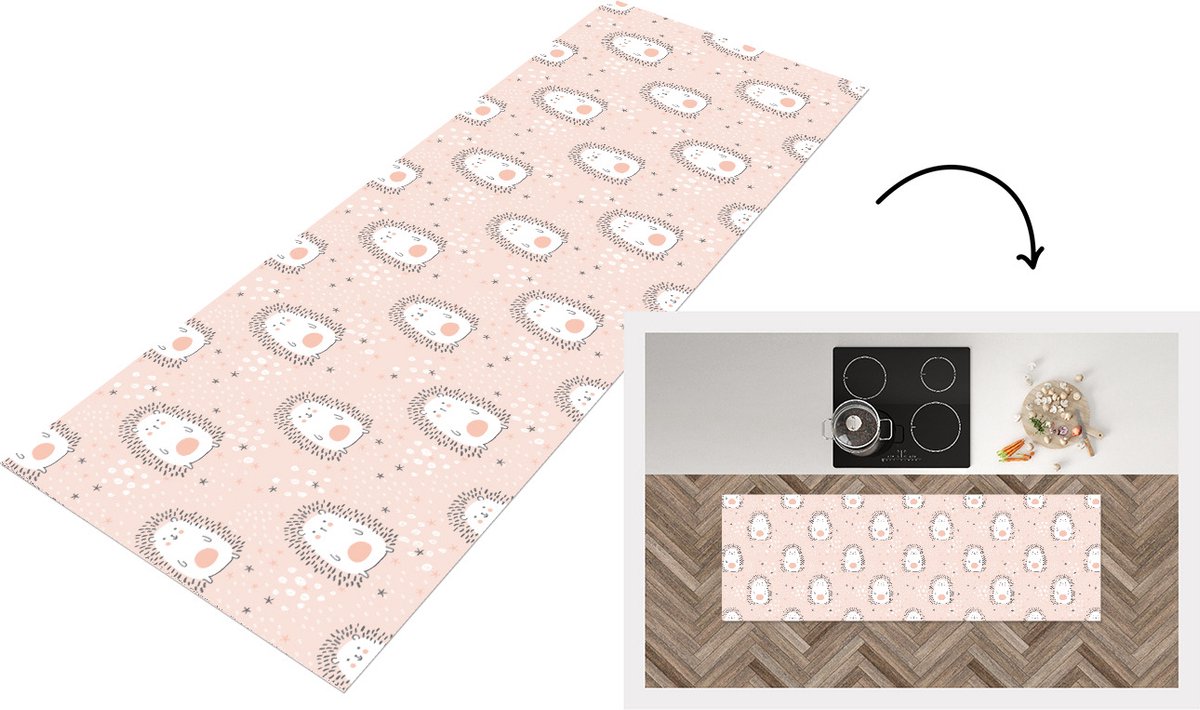 KitchenYeah Keukenloper - Loper keuken - Egel - Pastel - Kinderen - 150x50 cm - Keukenloper vinyl Multicolor