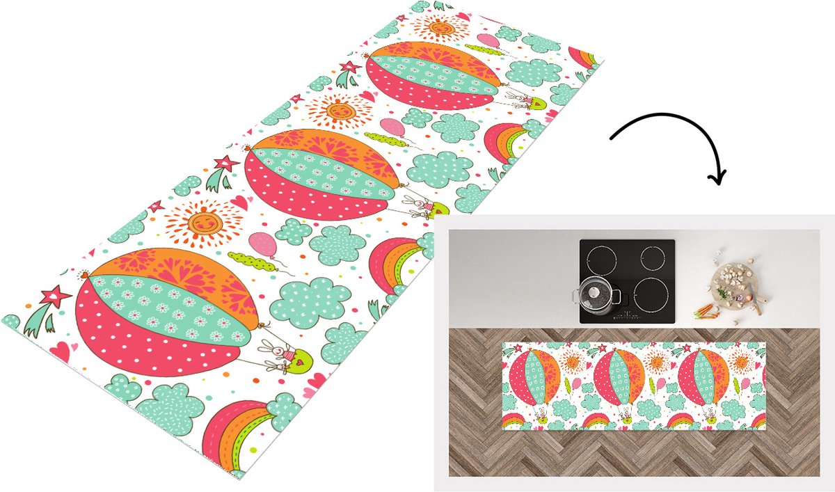 KitchenYeah Keukenloper - Loper keuken - Konijn - Patroon - Baby - 150x50 cm - Keukenloper vinyl Multicolor