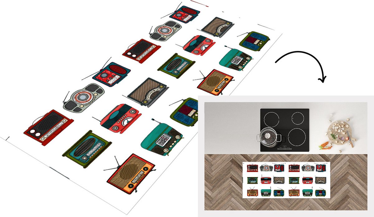 KitchenYeah Keukenloper - Loper keuken - Retro - Radio - Design - 120x50 cm - Keukenloper vinyl Multicolor