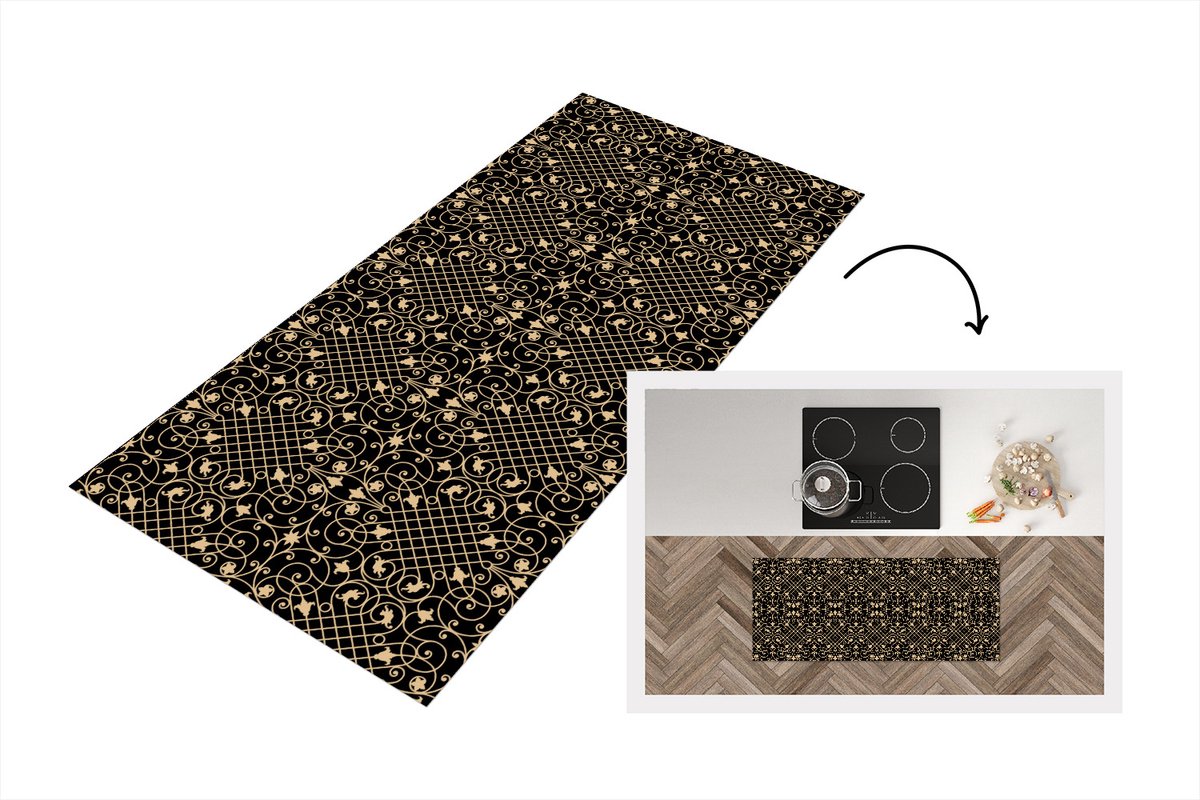 KitchenYeah Keukenloper - Loper keuken - Patroon - Abstract - Goud - Jaren 20 - 120x50 cm - Keukenloper vinyl Multicolor