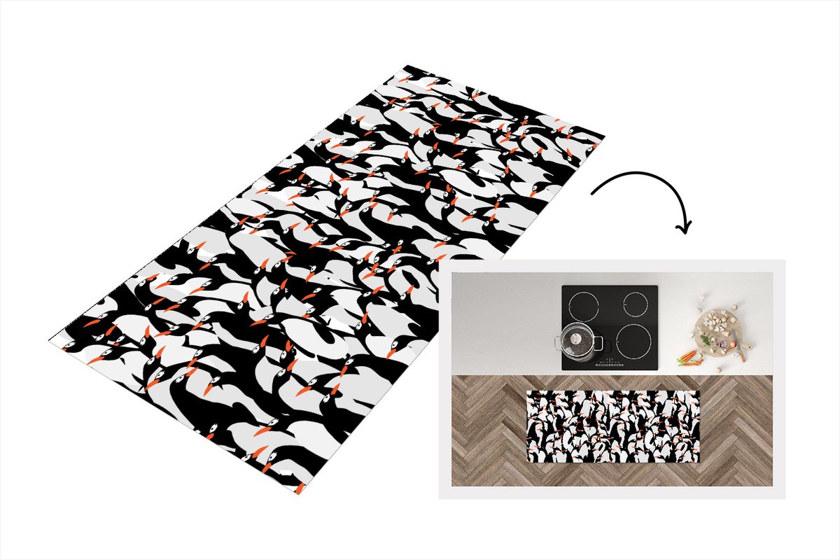 KitchenYeah Keukenloper - Loper keuken - Pinguïns - Dieren - Patronen - Zentangle - 120x50 cm - Keukenloper vinyl Multicolor