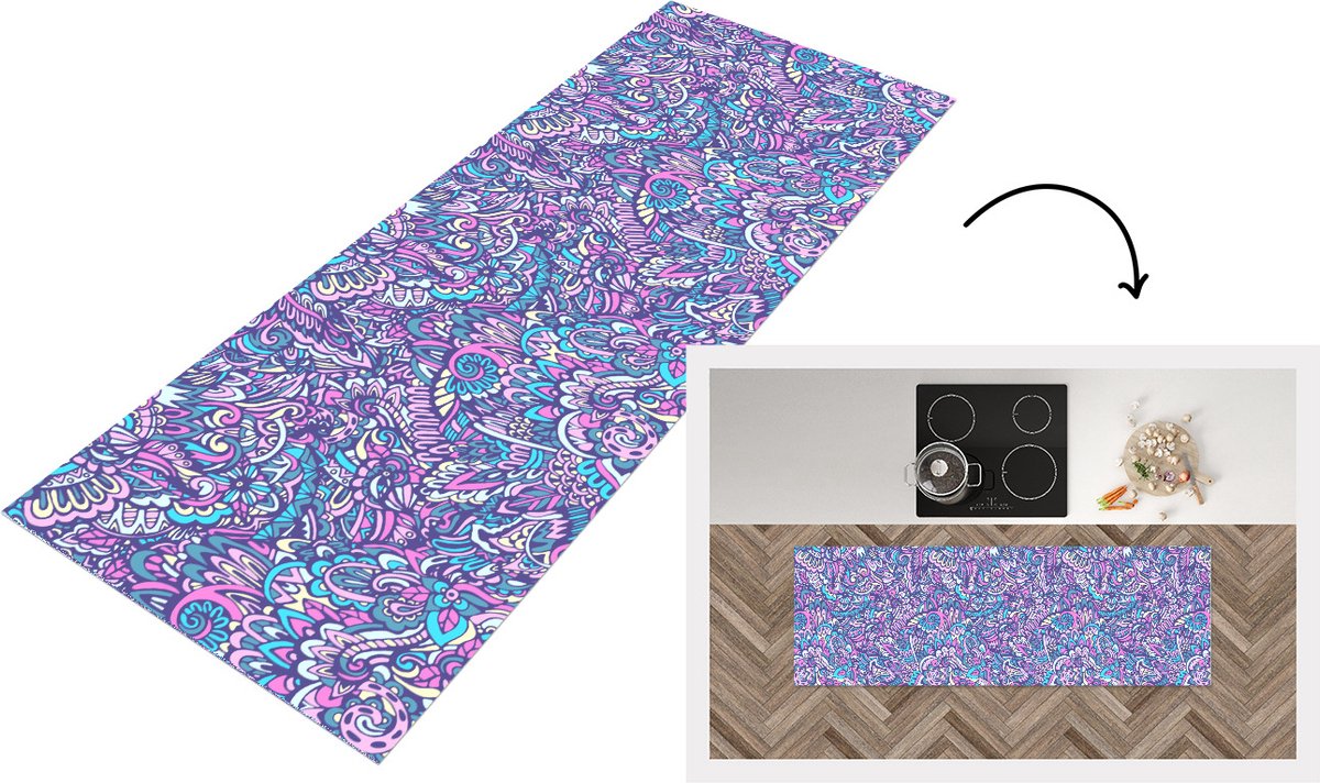 KitchenYeah Keukenloper - Loper keuken - Paisley - Vintage - Roze - Blauw - Patroon - Keukenloper vinyl, foto 4