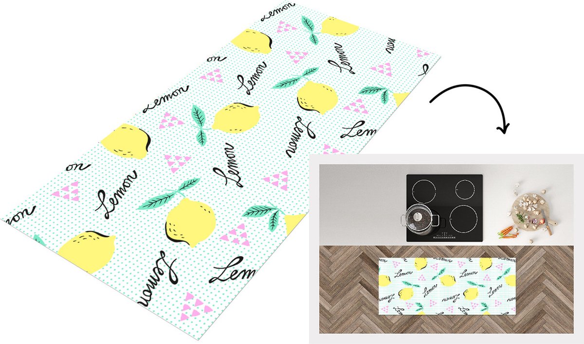 Keukenloper - Loper keuken - Hipster - Citroen - Pastel - Patronen - 120x50 cm - Keukenloper vinyl