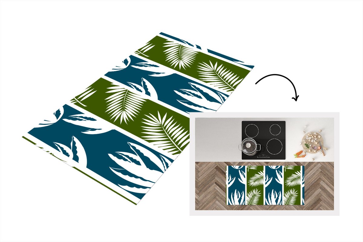 KitchenYeah Keukenloper - Loper keuken - Bladeren - Tropisch - Design - Hawaii - 120x60 cm - Keukenloper vinyl Multicolor