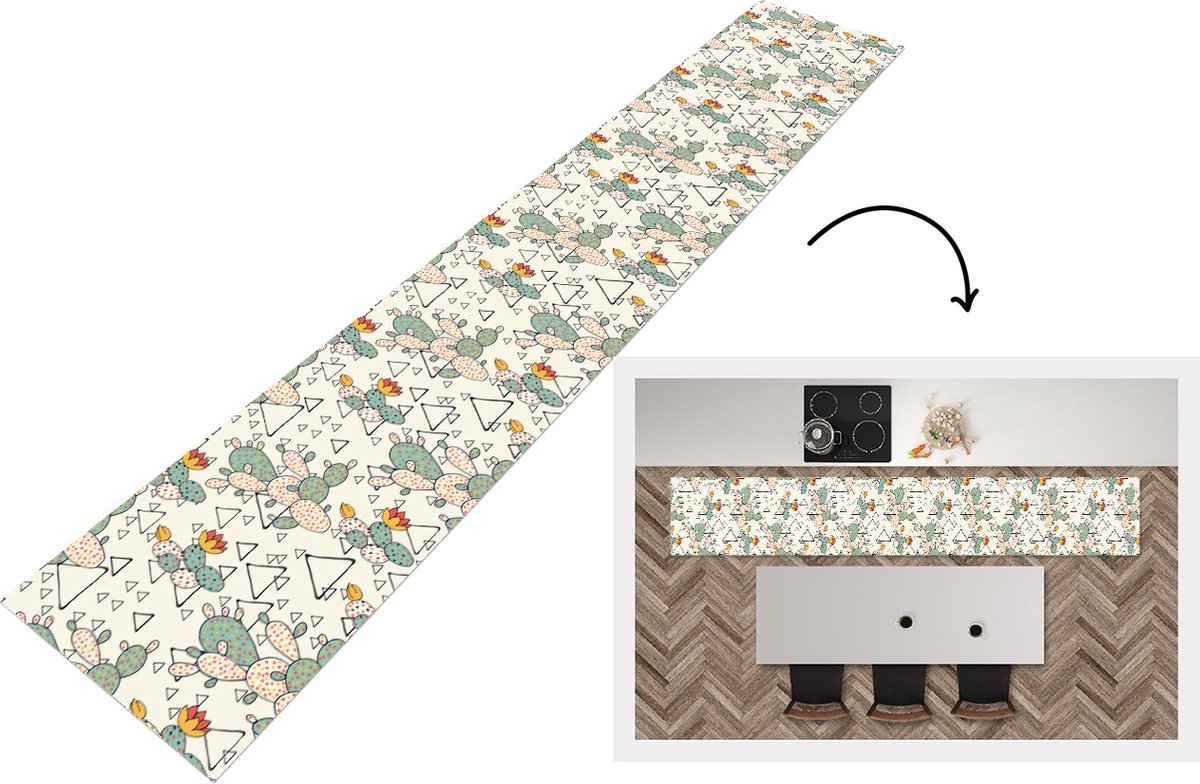 KitchenYeah Keukenloper - Loper keuken - Patroon - Cactus - Driehoek - 300x50 cm - Keukenloper vinyl Multicolor