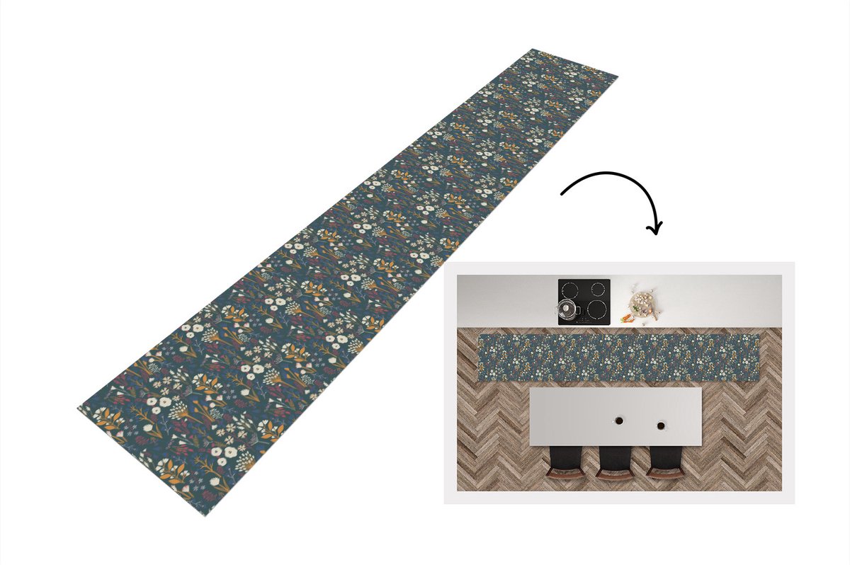 KitchenYeah Keukenloper - Loper keuken - Patronen - Bloemen - Flora - 300x50 cm - Keukenloper vinyl Multicolor