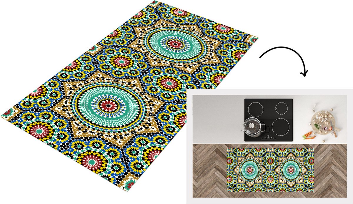 KitchenYeah Keukenloper - Loper keuken - Mozaïek - Patronen - Mandala - 120x60 cm - Keukenloper vinyl Multicolor