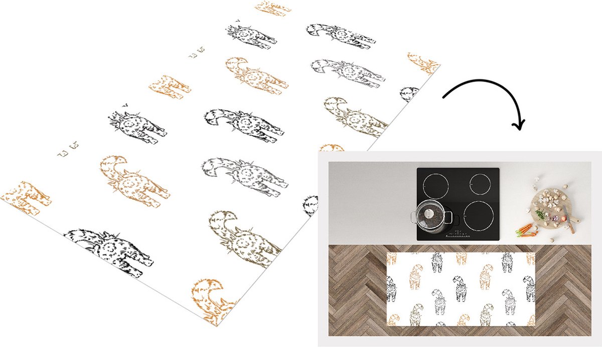 KitchenYeah Keukenloper - Loper keuken - Patronen - Kitten - Kat - 120x60 cm - Keukenloper vinyl Multicolor