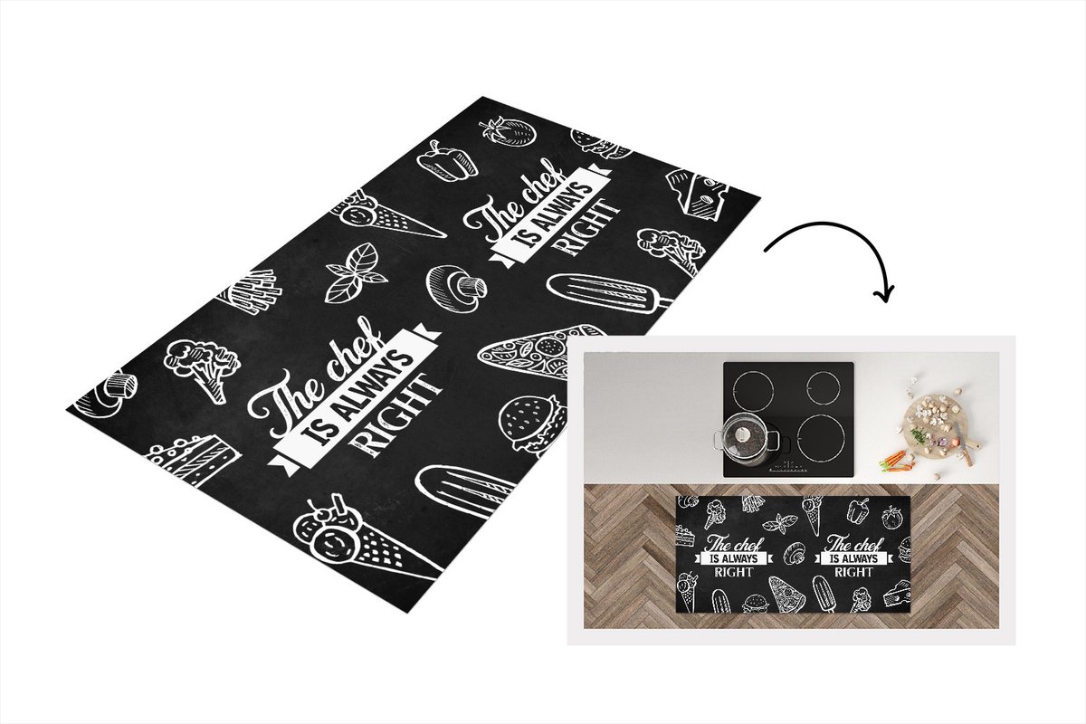 KitchenYeah Keukenloper - Loper keuken - Quote - The chef is always right - Eten - Chef - Koken - 120x60 cm - Keukenloper vinyl Multicolor