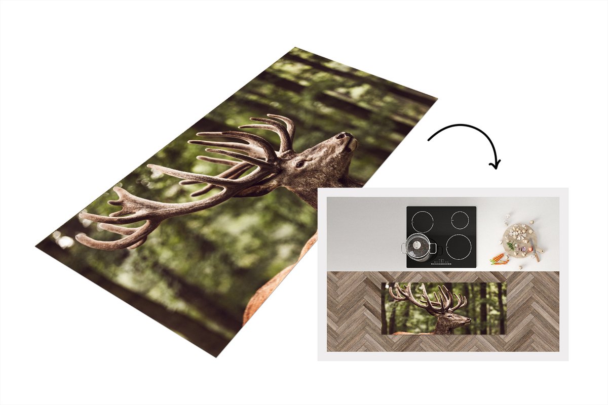 KitchenYeah Keukenloper - Loper keuken - Hert - Gewei - Bos - 120x50 cm - Keukenloper vinyl Multicolor