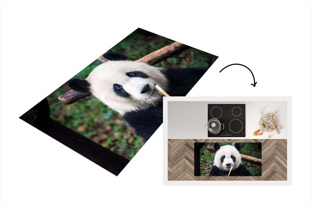 KitchenYeah Keukenloper - Loper keuken - Panda - Bamboe - Natuur - 120x60 cm - Keukenloper vinyl Multicolor