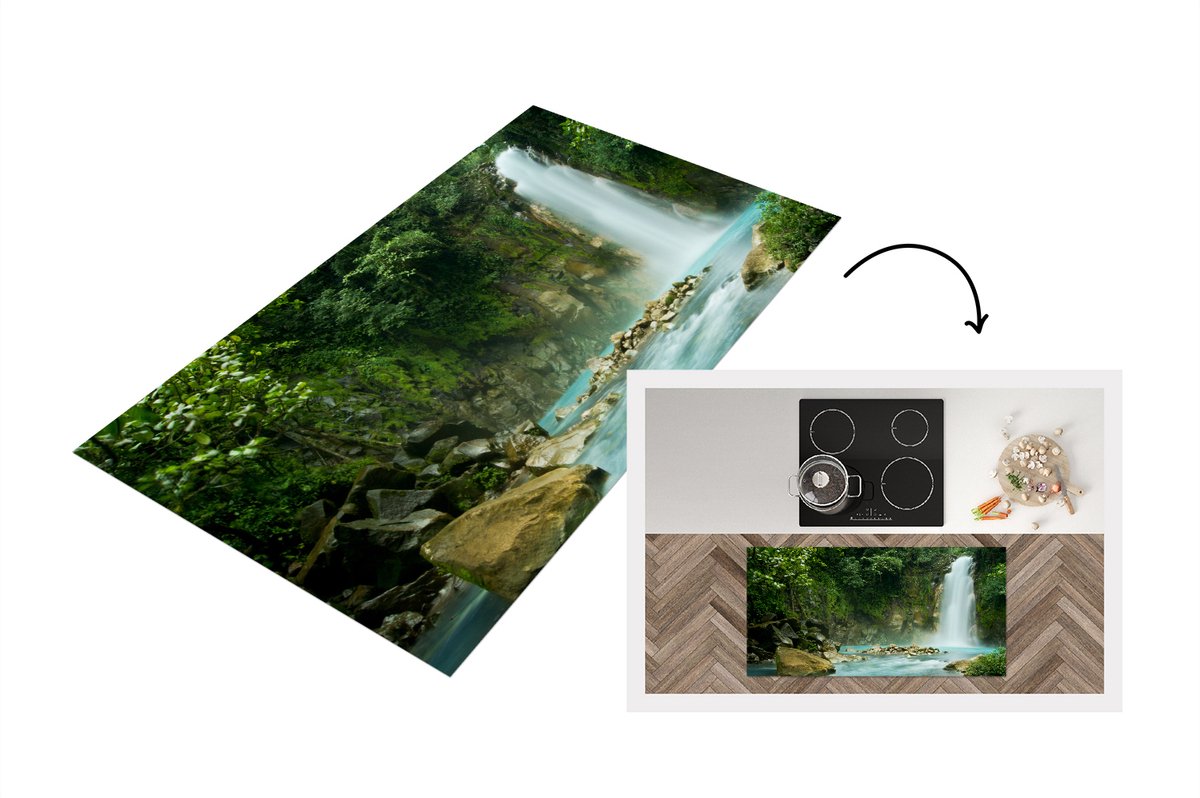 KitchenYeah Keukenloper - Loper keuken - Jungle - Natuur - Waterval - 120x60 cm - Keukenloper vinyl Multicolor