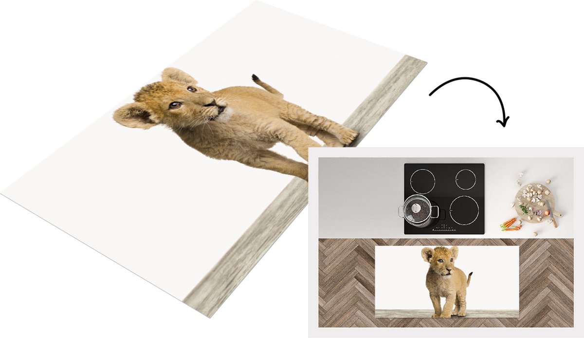 KitchenYeah Keukenloper - Loper keuken - Leeuwtje - Welp - Leeuwen jong - Kinderkamer - Slaapkamer jongetje - 120x60 cm - Keukenloper vinyl Multicolor