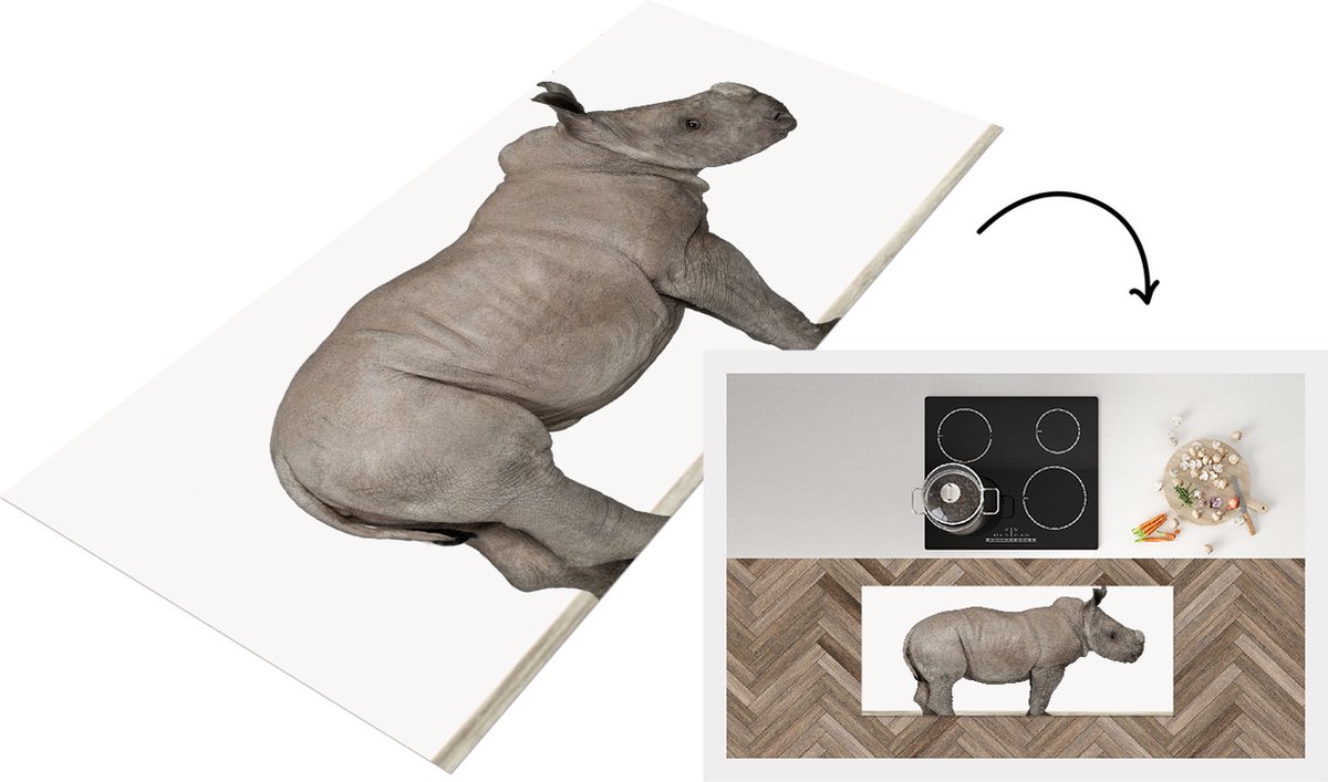KitchenYeah Keukenloper - Loper keuken - Baby Neushoorn - Lief - Kinderkamer - Jongenskamer - Meisjeskamer - Neushoorntje - 120x50 cm - Keukenloper vinyl Multicolor