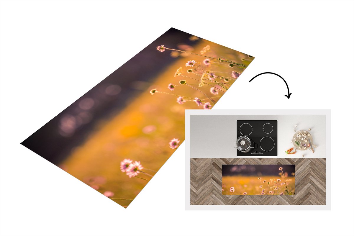 KitchenYeah Keukenloper - Loper keuken - Bloemen - Licht - Roze - 120x50 cm - Keukenloper vinyl Multicolor