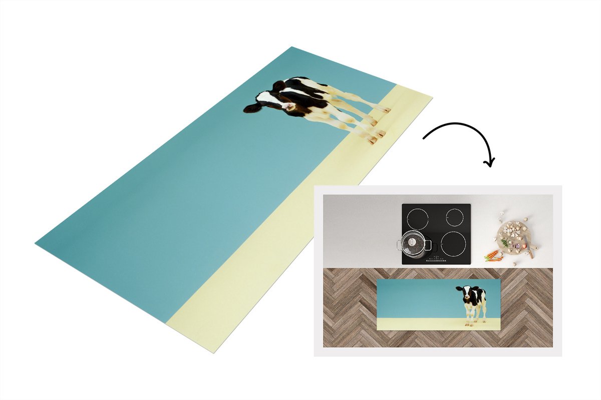 KitchenYeah Keukenloper - Loper keuken - Koe - Kalf - Friesland - 120x50 cm - Keukenloper vinyl Multicolor