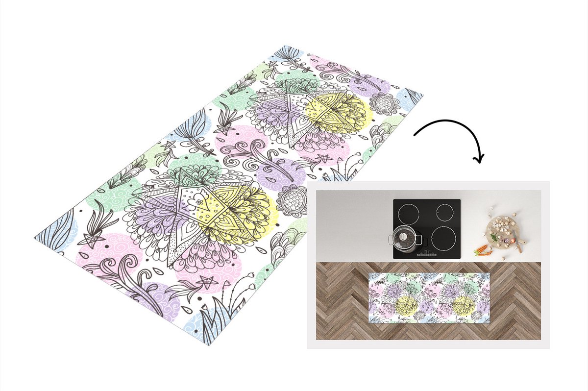 KitchenYeah Keukenloper - Loper keuken - Meiden - Bloemen - Sterretjes - Patronen - 120x50 cm - Keukenloper vinyl Multicolor