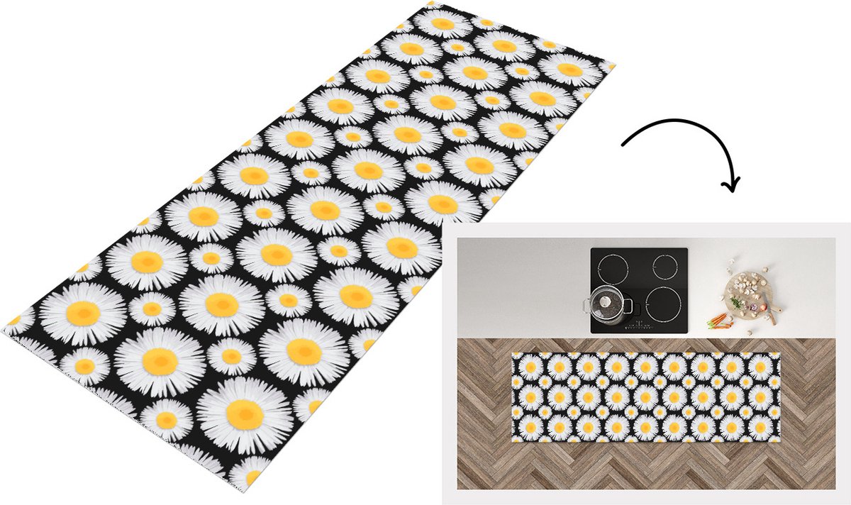 KitchenYeah Keukenloper - Loper keuken - Patronen - Daisy - Bloemen - 180x60 cm - Keukenloper vinyl Multicolor